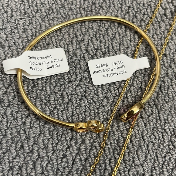 “Talia” Gold Toned Necklace and Bangle Bracelet Set - Picture 7 of 13